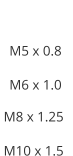 Thread size M6 x 1.0 M8 x 1.25 M5 x 0.8 M10 x 1.5
