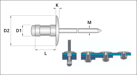 large head multigrip blind rivets