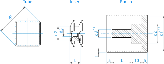 d1 d3 L d2 5 d3 1 - 0.1 L 10 5 d2 d1 + 0.2 Tube Insert Punch