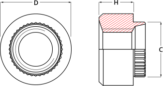 round rivet bush knurled spigot