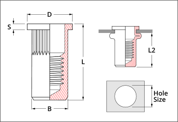 flat head rivet nut closed end splined